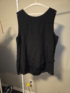 Cristina B XXL Black Sleeveless Layered Tunic Top Pullover